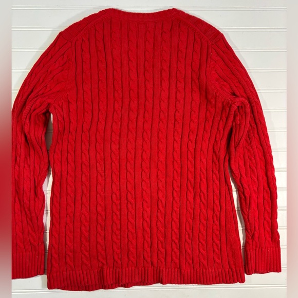 LL Bean Red Cable Knit Sweater Women’s Size Large V Neck Cotton - Picture 12 of 13